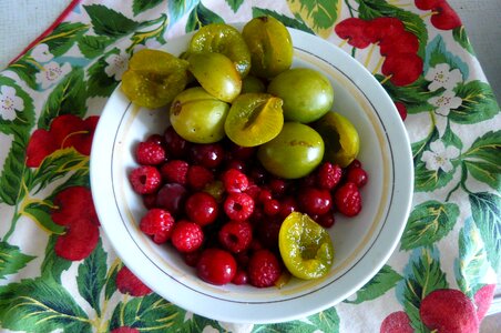 Plate plum raspberry photo