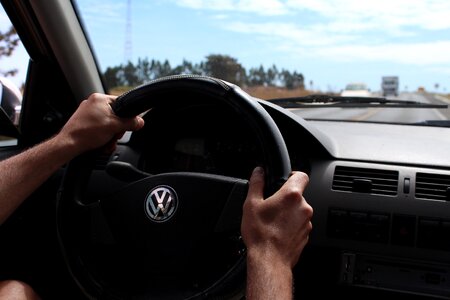 Hand drive steering wheel photo