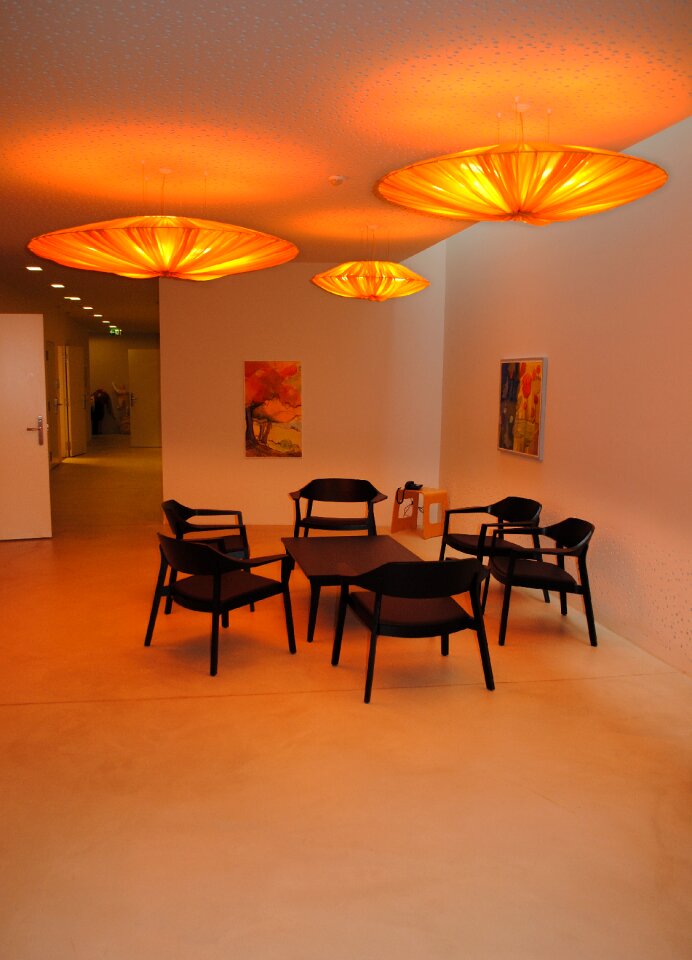 Orange seating arrangement waiting room