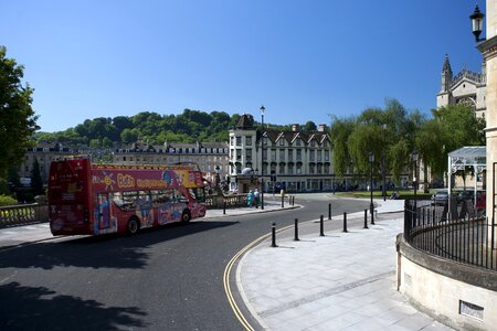 Tour bus sunshine road photo