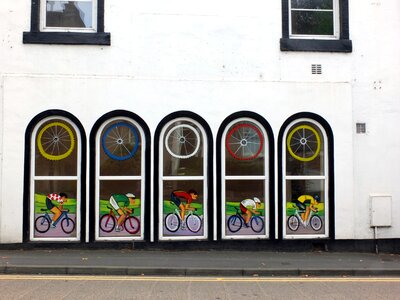 Windows paintings cyclists
