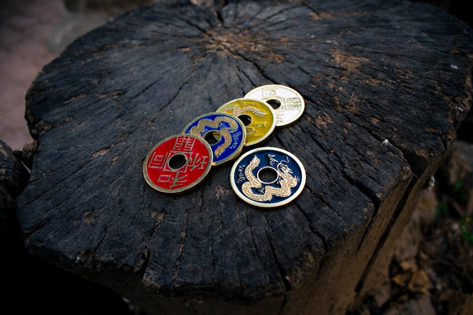 Ancient coins wood grain retro