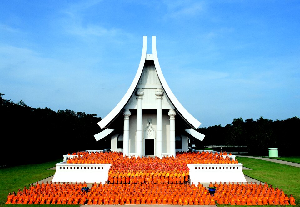 Buddhist monks pray photo