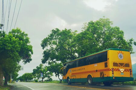 School bus highway cloudy day