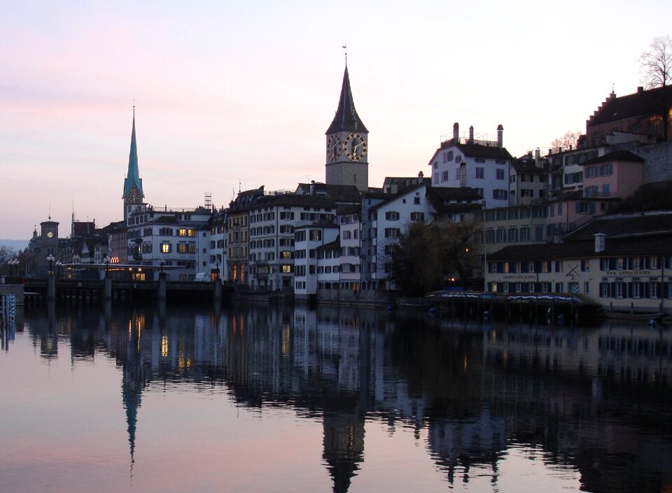 River sunset town on the river