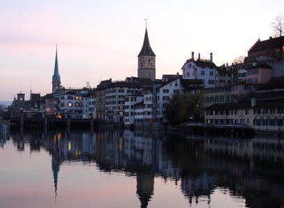 River sunset town on the river