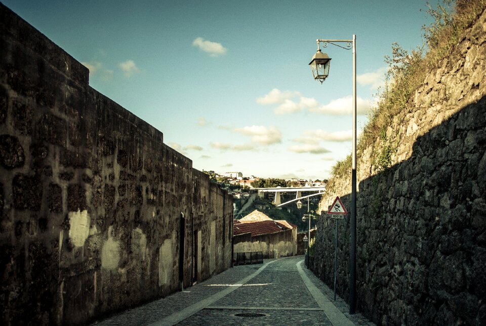 Narrow street old walls