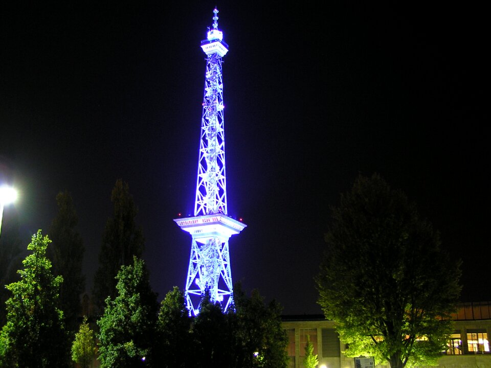 Tower illuminated blue