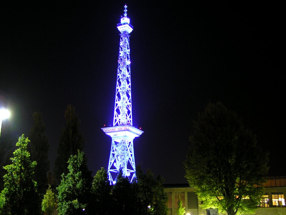 Tower illuminated blue photo