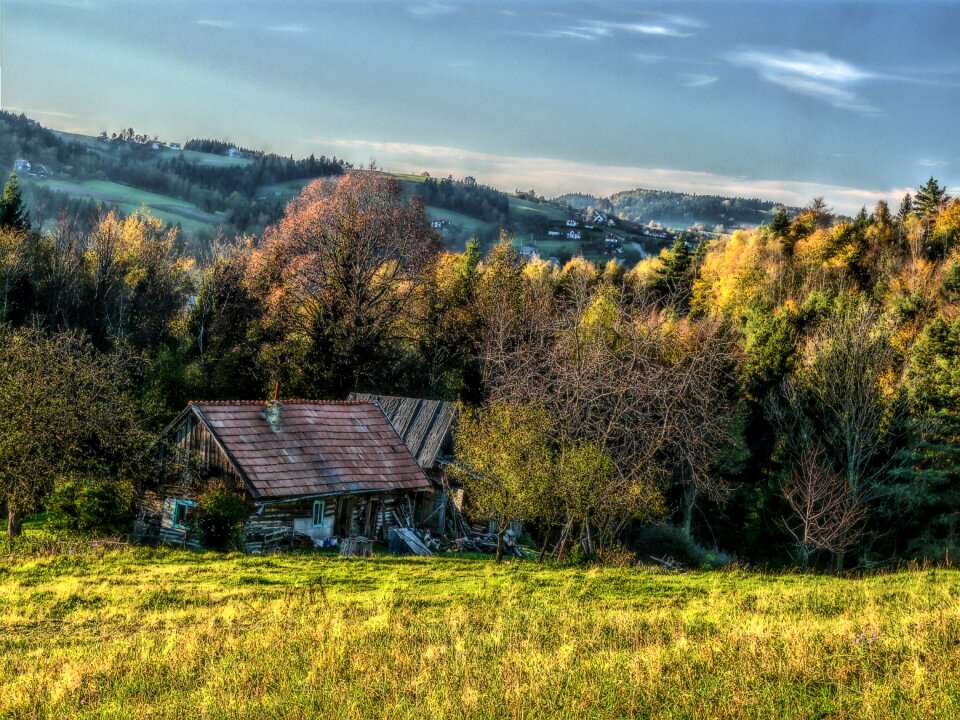 Wooden house autumn wooden cottage