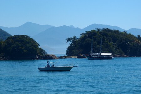 Sea water mountains photo