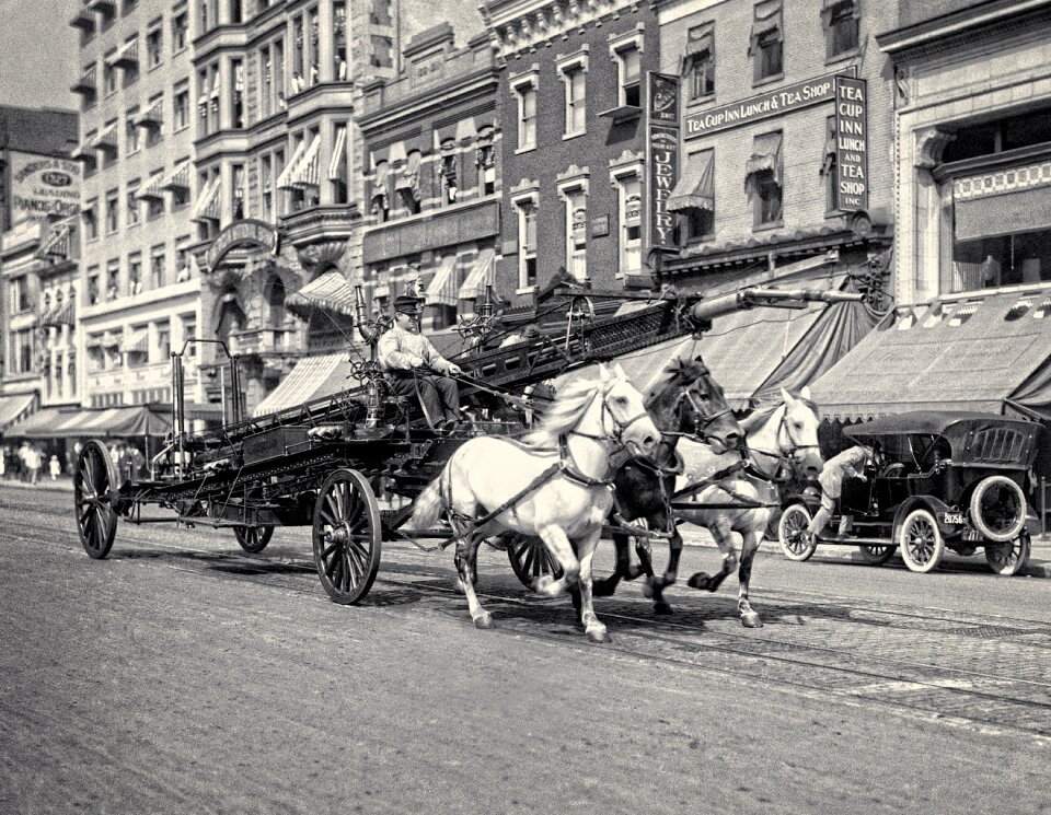 Historical horse-drawn water cannon