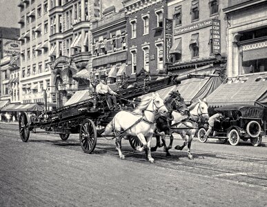 Historical horse-drawn water cannon