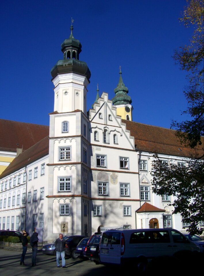 Convent building monastery church bright blue sky