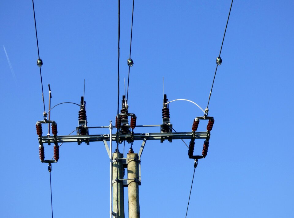 Powerlines blue sky wires photo