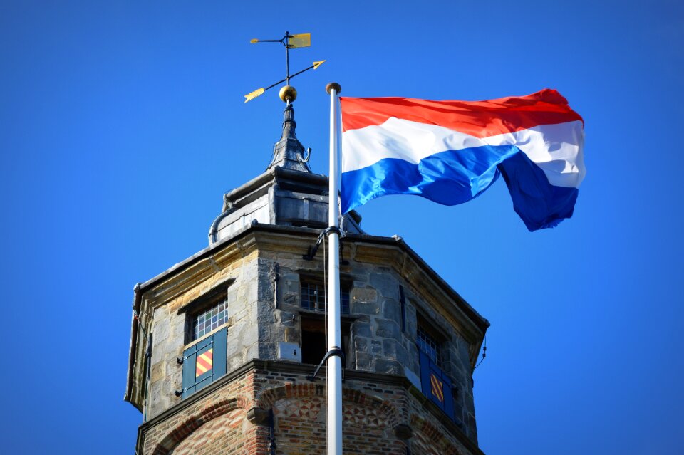 Waving flag tower building