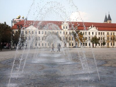 Fountain magdeburg church square photo