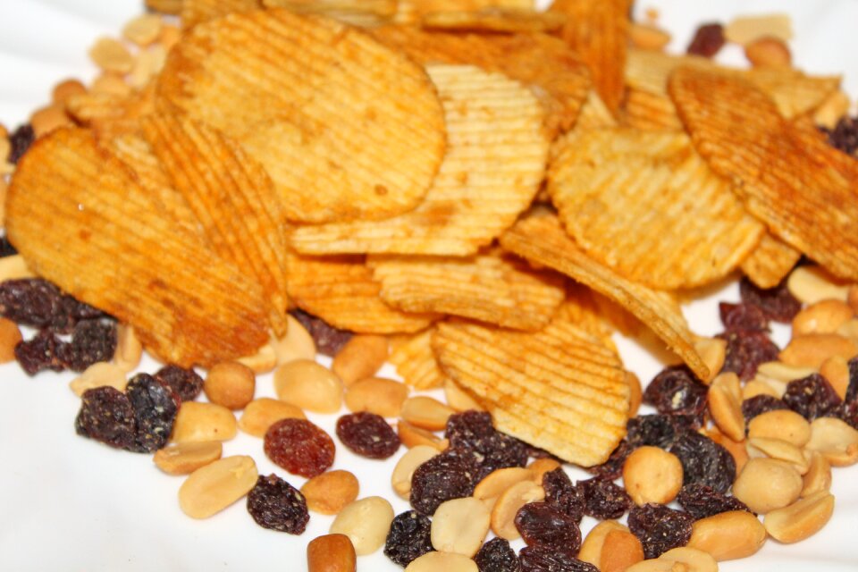 Potato chips raisins peanuts
