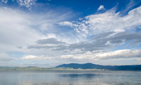 Erhai lake blue sky white cloud photo