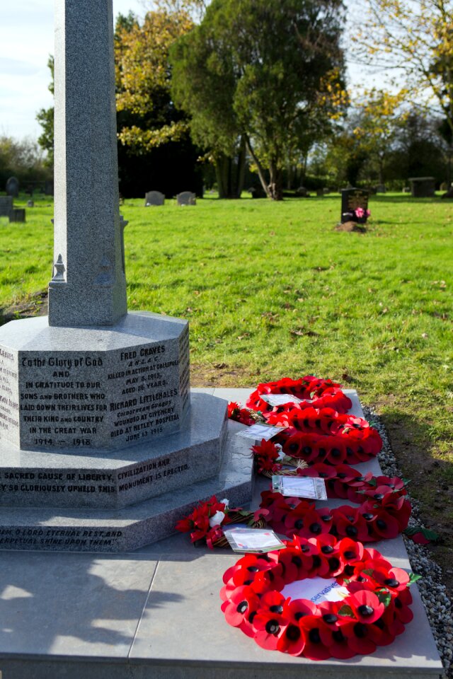 Remembrance sunday poppy wreaths churchyard
