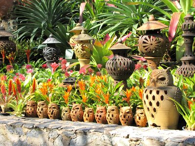 Decorative ceramics garden sculpture flowers photo