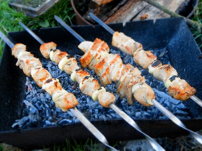 Shish kebab coals skewers photo