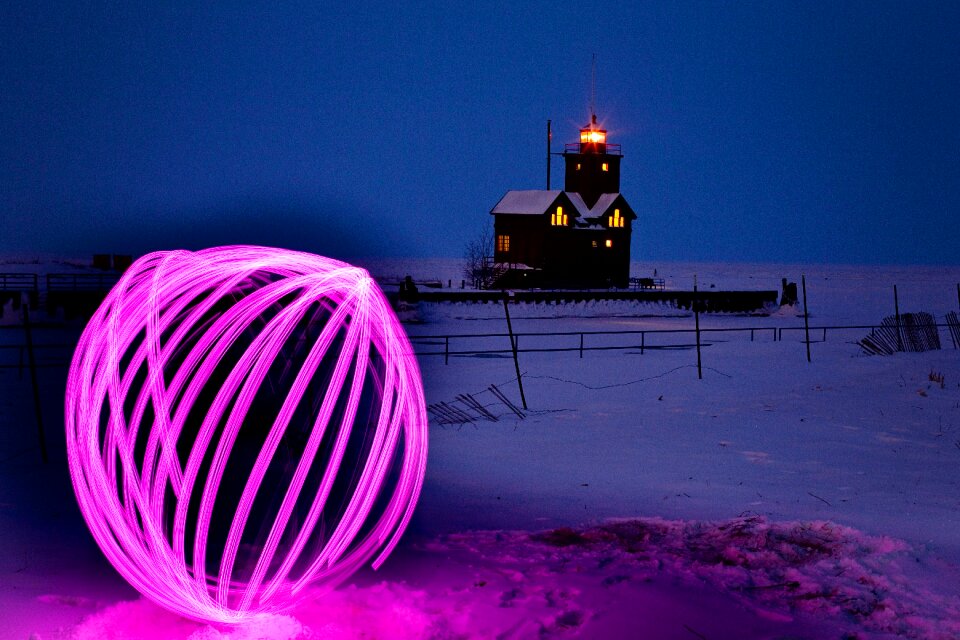 Night lighthouse winter