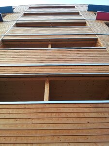 Architecture facade wood windows