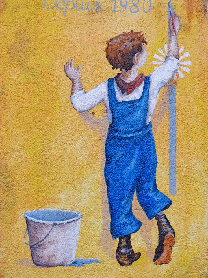 Mural urban setting boy