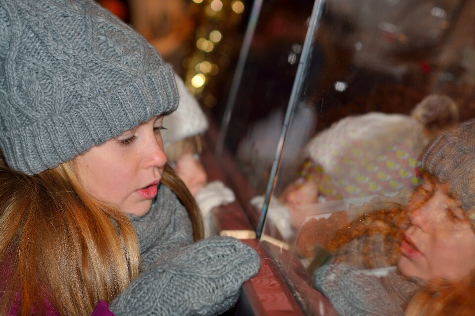 Christmas market window mirror image