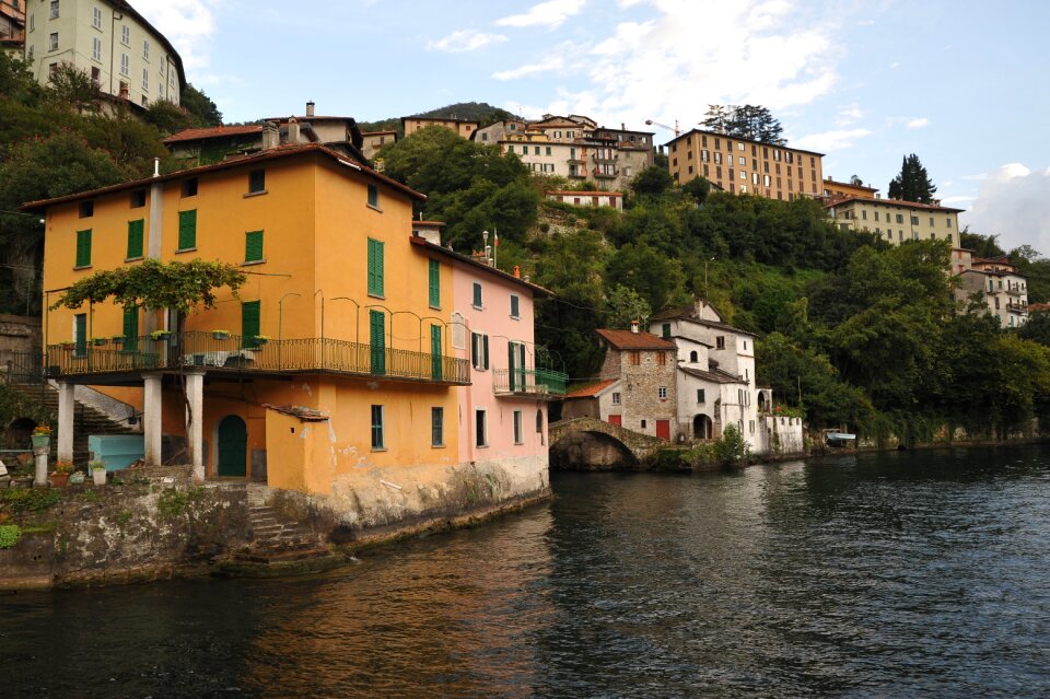 Italy mountain lake house on the shore