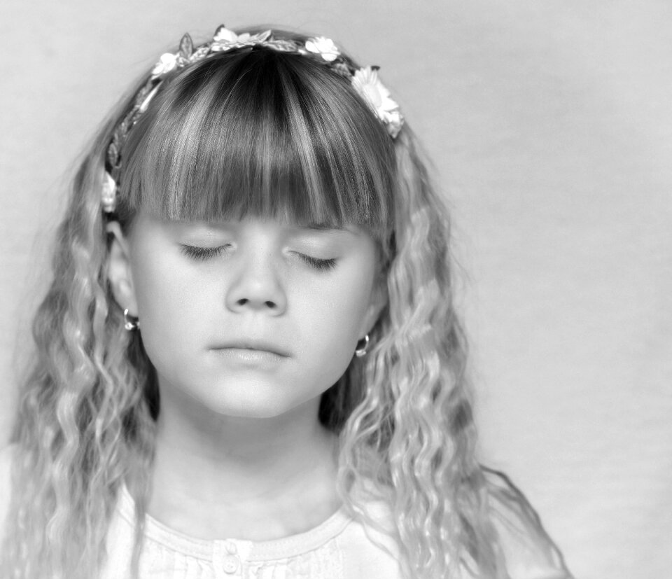 Girl angelic black and white recording
