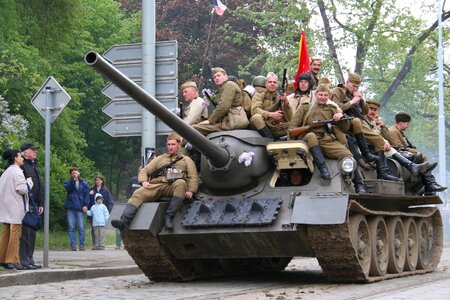 Soldiers tanks military parade photo
