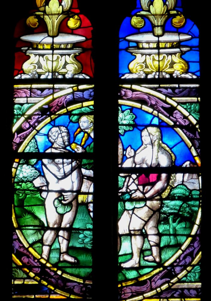 Stained glass church window bible