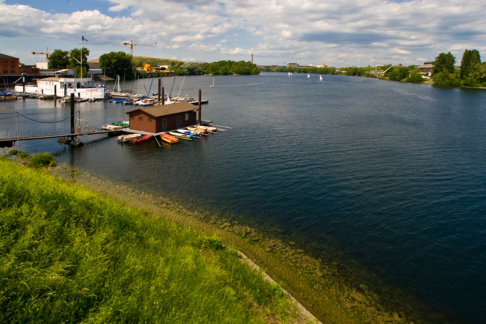 Rhine river landscape boat house