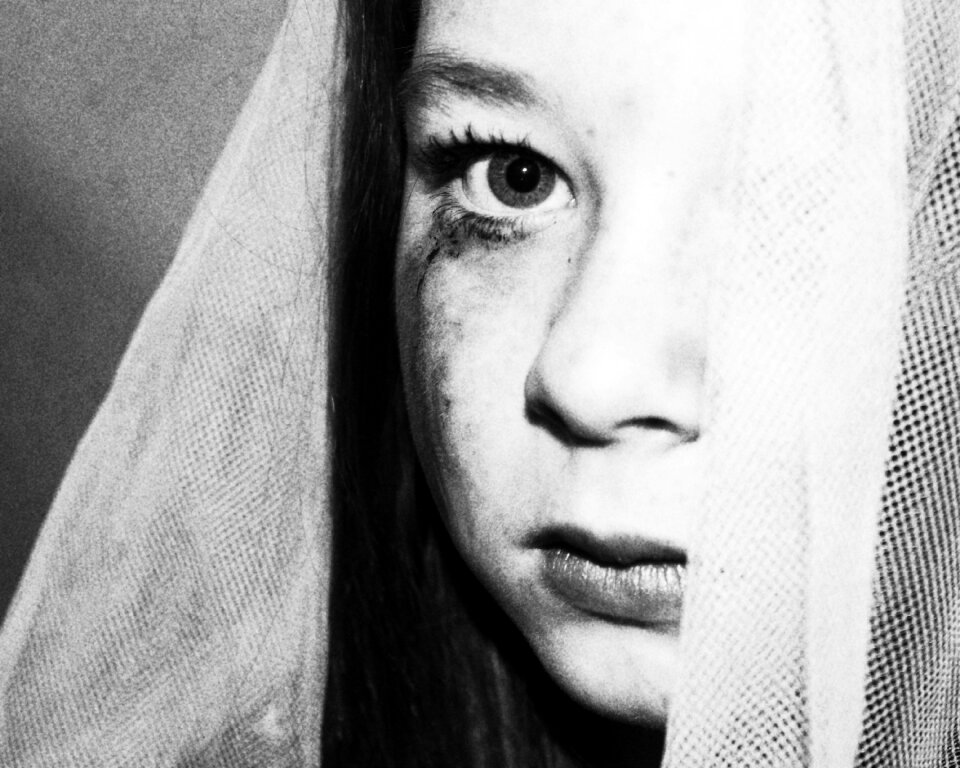 Girl sadness black and white
