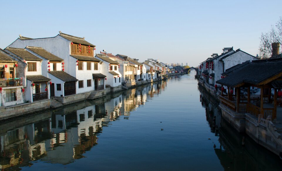 The ancient town canal blue sky