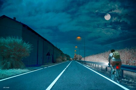 Full moon road clouds