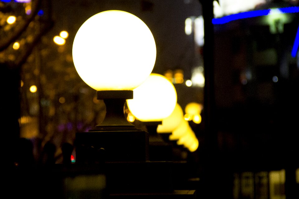 Evening round lamp a row of lights photo