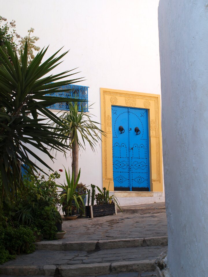 Blue white walls door frame