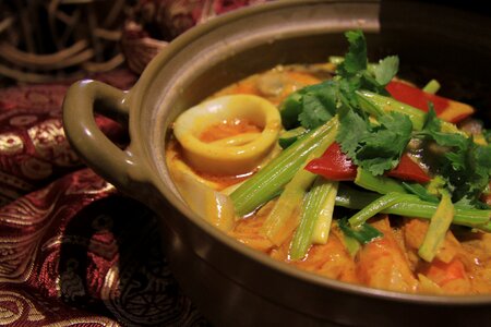 Thai cuisine thai house thai curry seafood clay pot photo