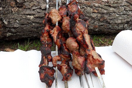 Shish kebabs fried meat skewers photo