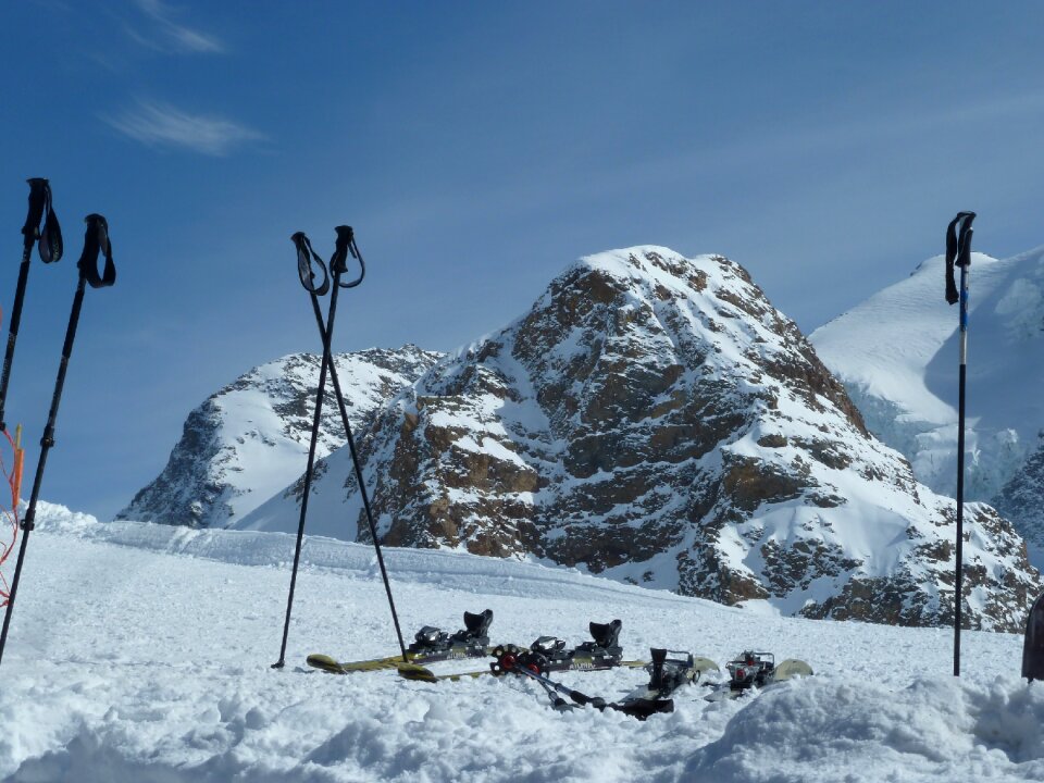 Skiers backcountry skiiing ski run