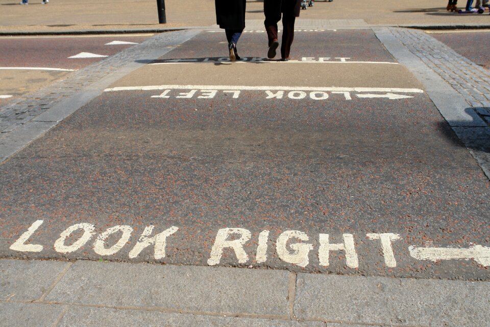 Look right attention cross-walk