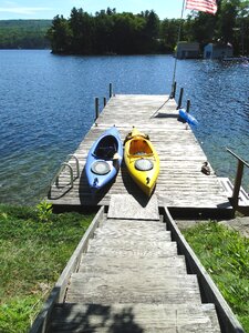 Summer lake house dock photo