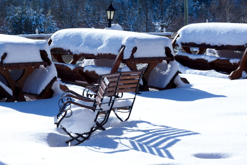 Dining tables beer garden winter