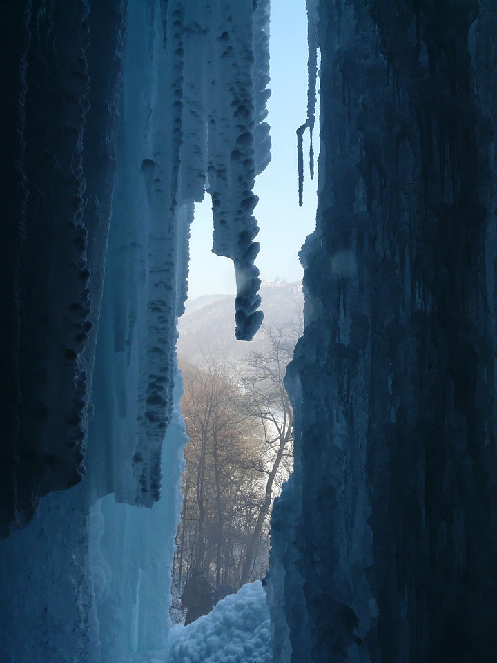 Icicle ice formations cave