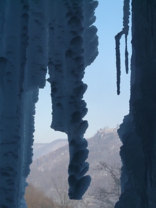 Icicle ice formations cave
