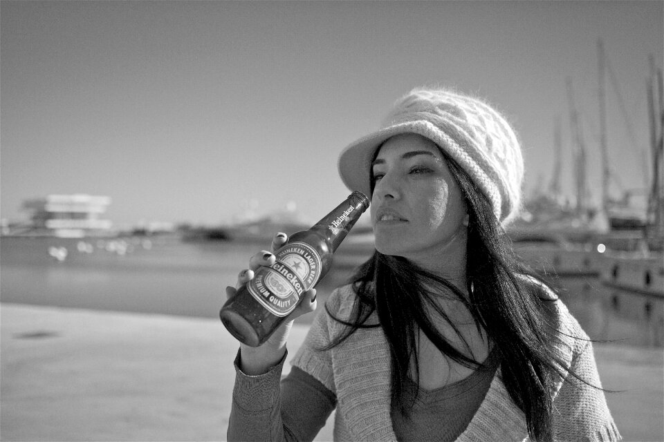 Portrait black and white beer