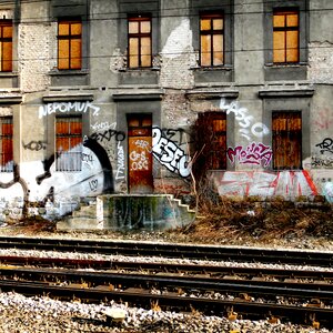 Old railway station platform photo